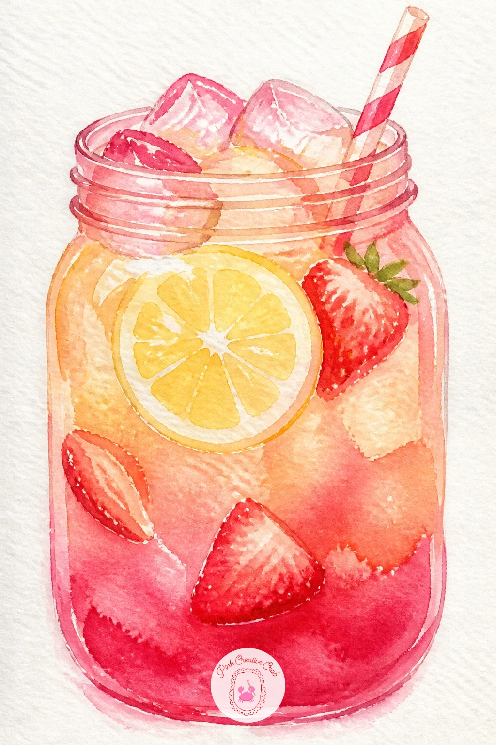 Strawberry Lemonade In A Jar — Cool things down with a mason jar drink next. Watercolor strawberries