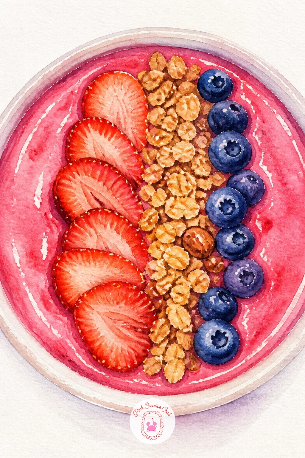 Strawberry Smoothie Bowl — Move into something bright and modern after the terracotta pot. Watercolor strawberries