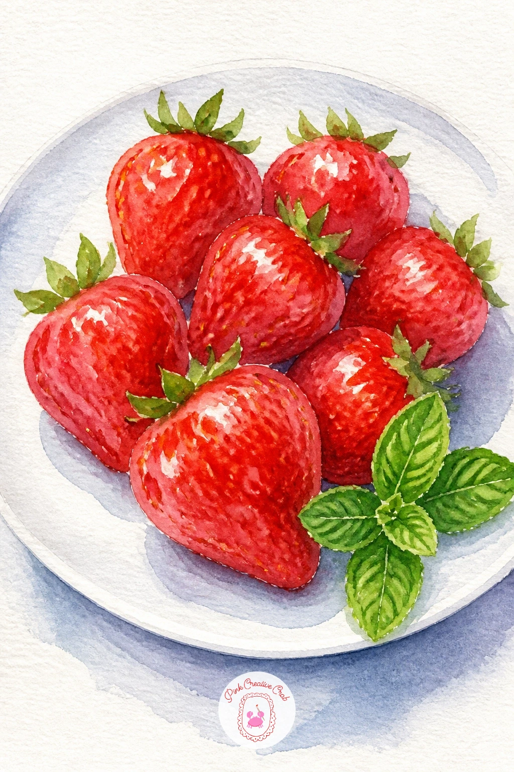 Strawberries On A White Plate With Mint — Strip everything back for this one, which is really about the berries themselves with almost nothing else competing
