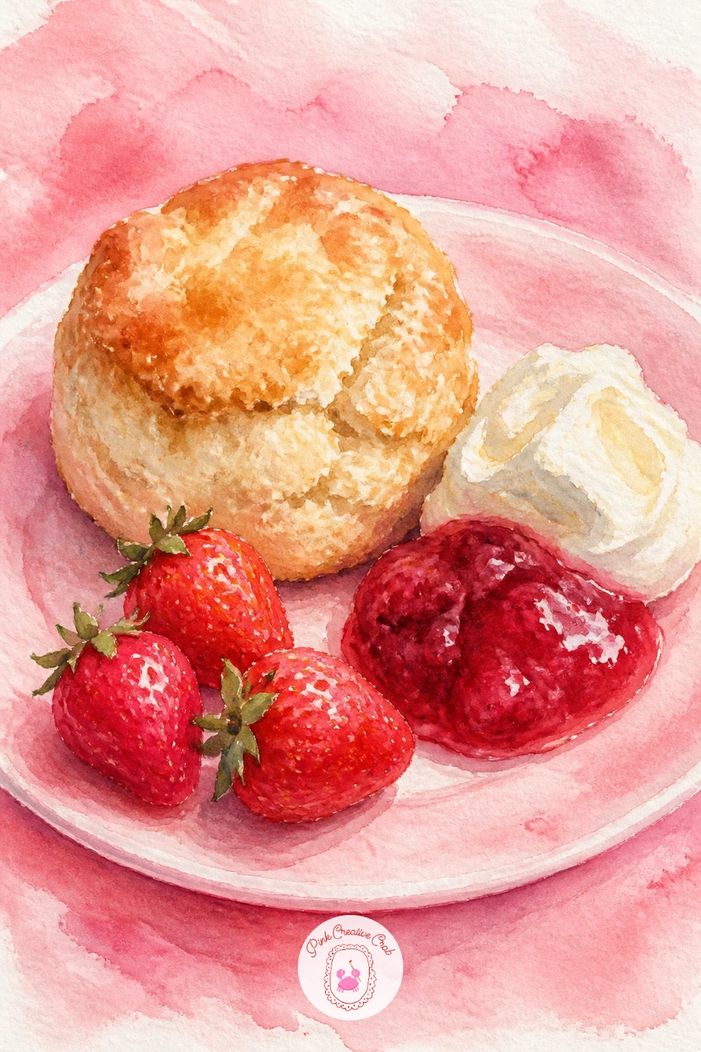 Strawberry And Cream Scone — Carry the simplicity forward into a bakery favorite. Watercolor strawberries