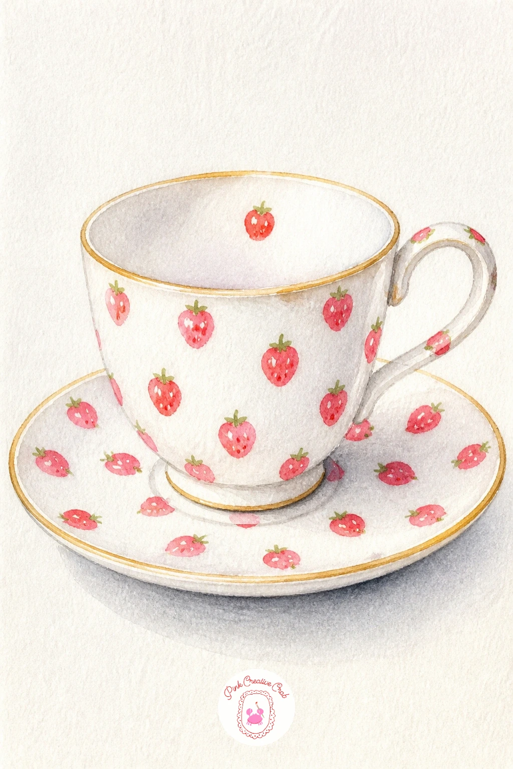 Strawberry Print Teacups — Shift gears into tableware for this one. Watercolor strawberries