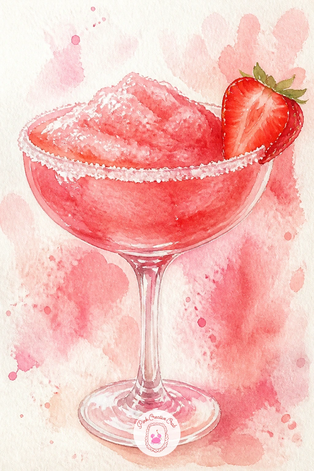 Strawberry Daiquiri — Bring back the cocktail glass for a frozen version this time. Watercolor strawberries