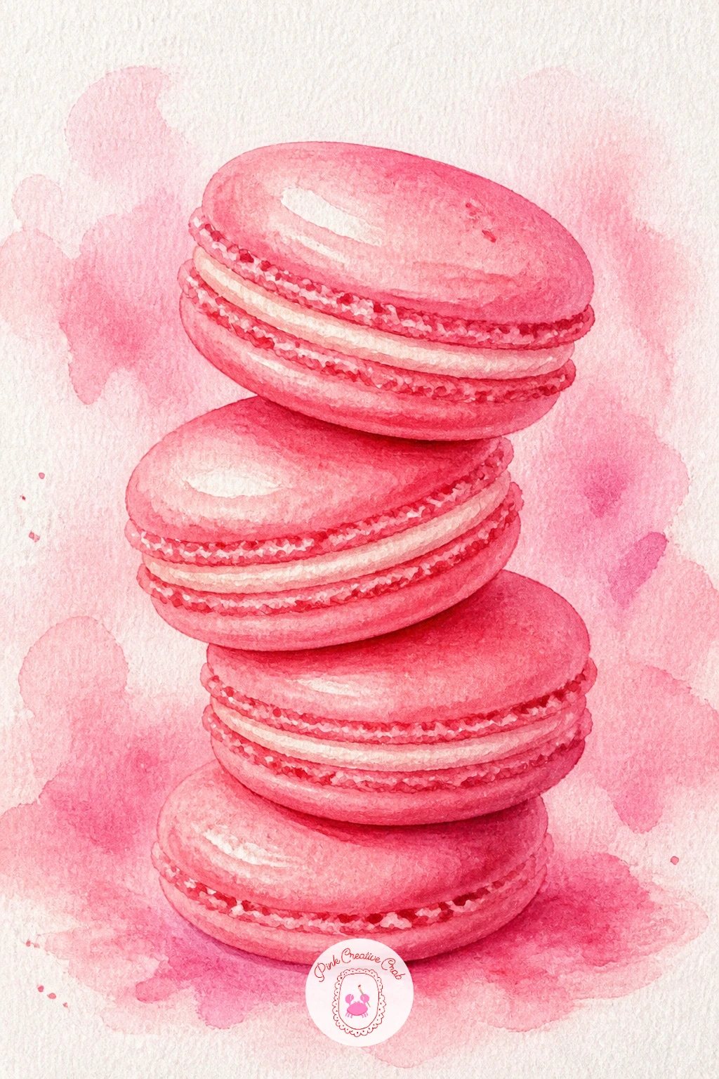 Strawberry Macarons — Return to something crisp and confident after the softness of the dollhouse scene. Watercolor strawberries
