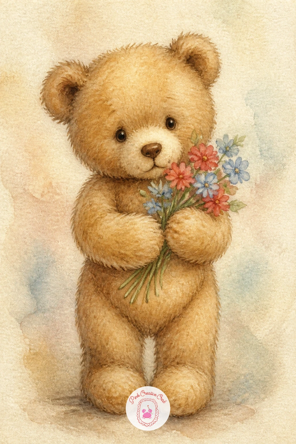 Teddy Bear Holding a Bunch of Flowers — Soften things with a gift: a teddy bear holding a bunch of flowers, the stems gathered loosely in one paw. Teddy bear