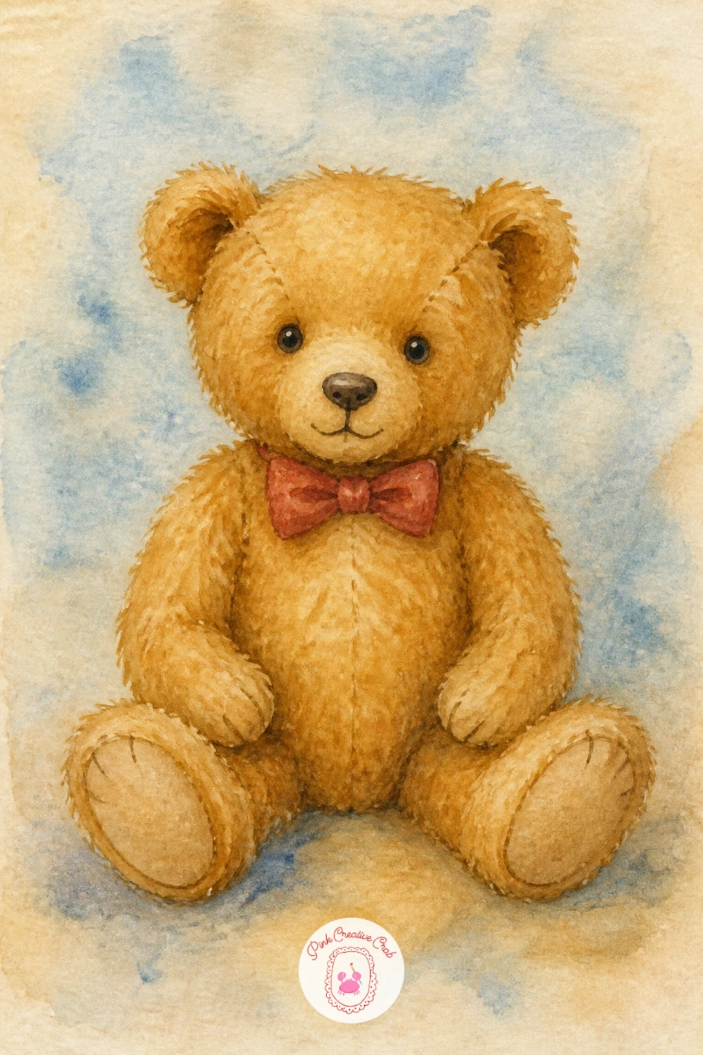 Teddy Bear With a Bow Tie — Dress a bear up simply with a teddy bear with a bow tie, sitting neat and upright as if posing for a portrait. Teddy bear watercolor