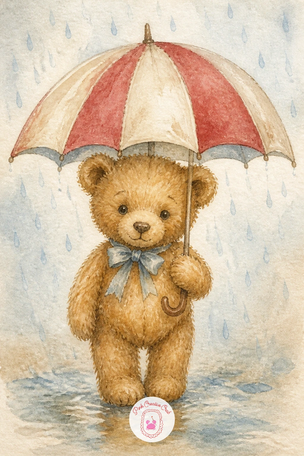 Teddy Bear Under an Umbrella — Shelter the next bear from a light shower: a teddy bear under an umbrella, the canopy tilted slightly as if caught in a breeze.