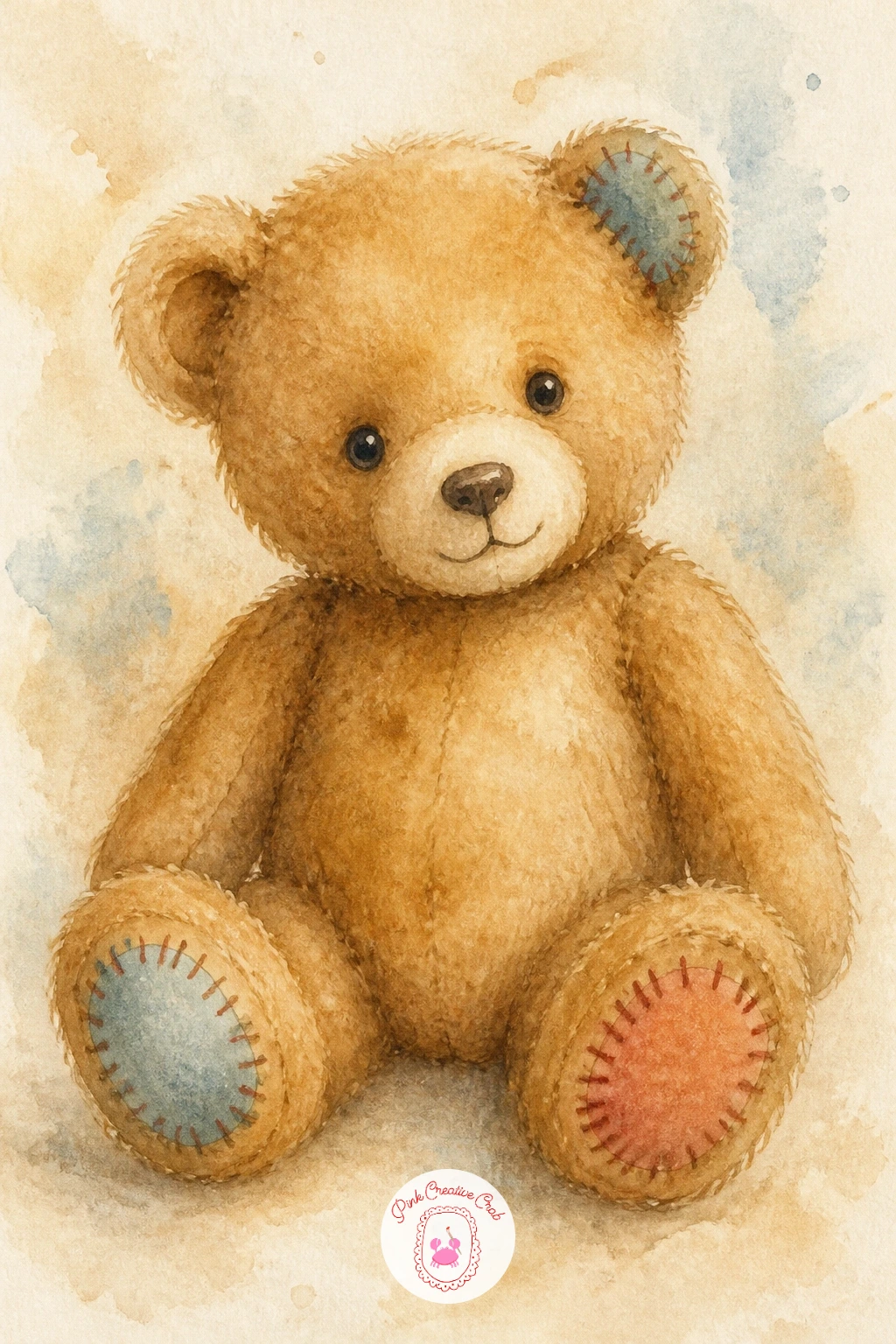 Teddy Bear With Patched Paws — Finish the set with the most loved bear of all: a teddy bear with patched paws, a couple of mismatched fabric patches stitched