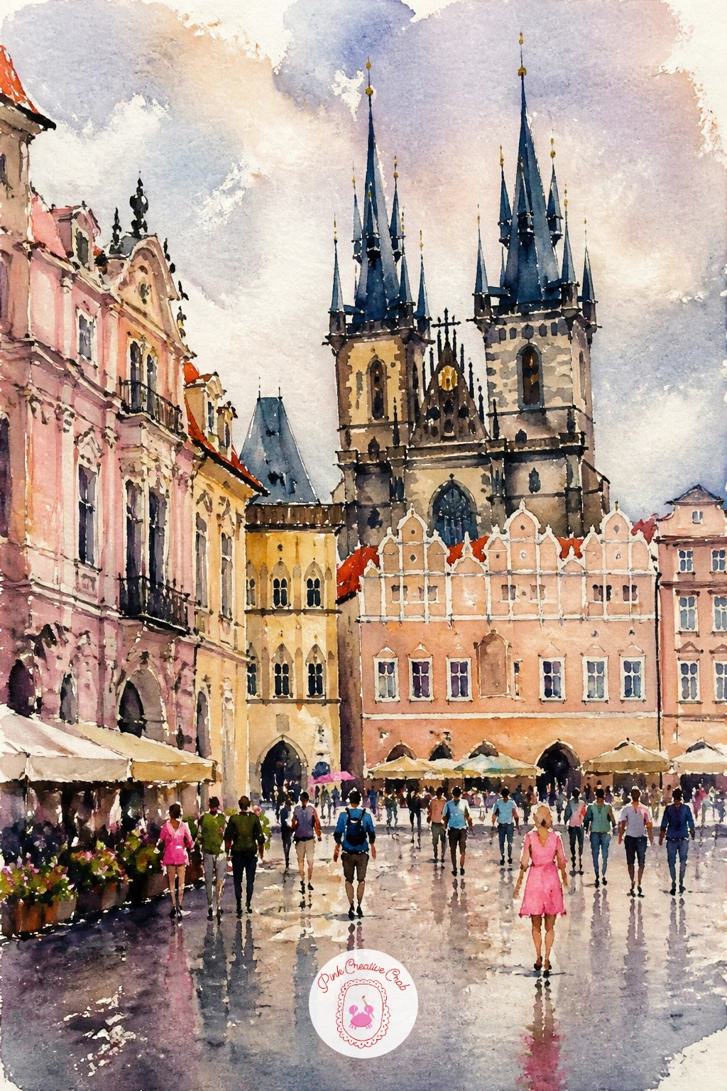 Prague Old Town Square — Widen out for a Prague old town square, a scene with enough Gothic spires and pastel facades to feel grand without needing fine