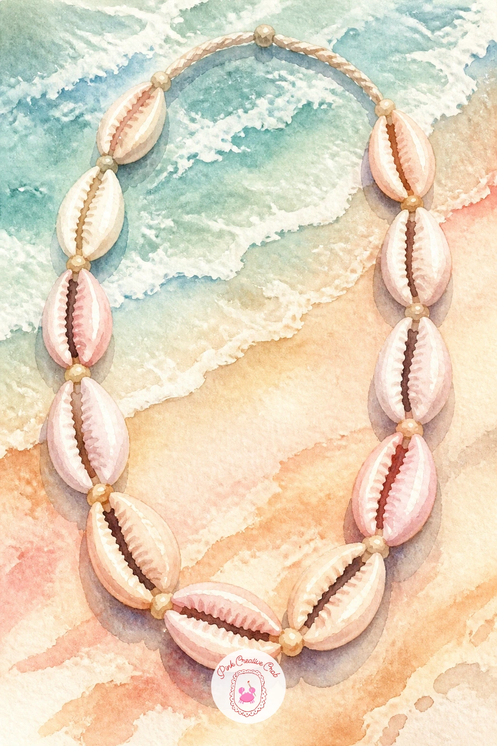 Cowrie Shell Necklace — Cowrie shells have a smooth, glossy curve that rewards a different handling than the ridged shells so far: this one is all about soft