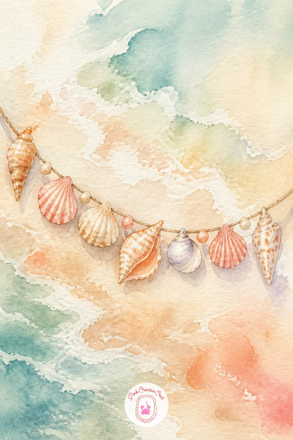 Shell Garland — Keep the decor theme going with a shell garland, a string of shells hung in a loose swag across the page as if draped along a porch rail.