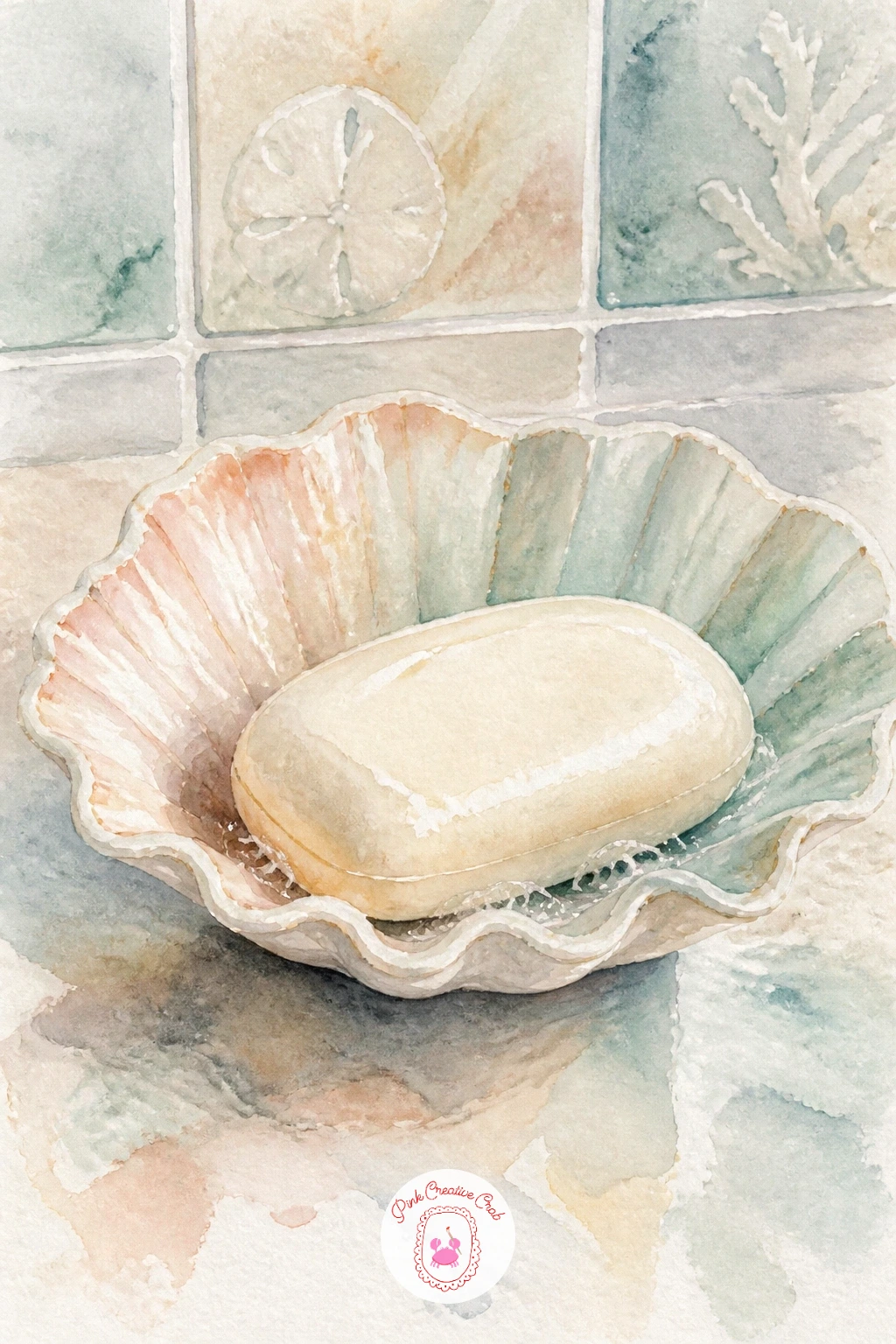 Shell Soap Dish in a Bathroom — Take the shells into a bathroom setting with a shell-shaped soap dish holding a bar of soap, a sweet detail for a coastal-glam
