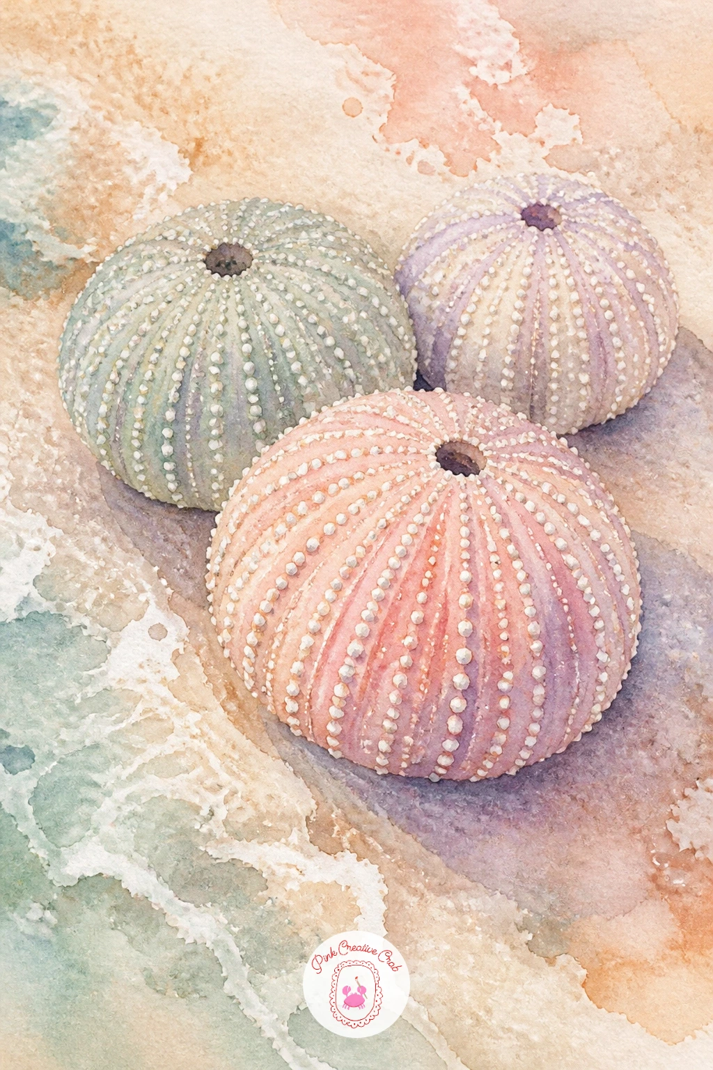 Sea Urchin Shells in Pastel — Paint a small cluster of sea urchin shells, or tests, in soft pastel tones, a subject that leans fully into the gentle