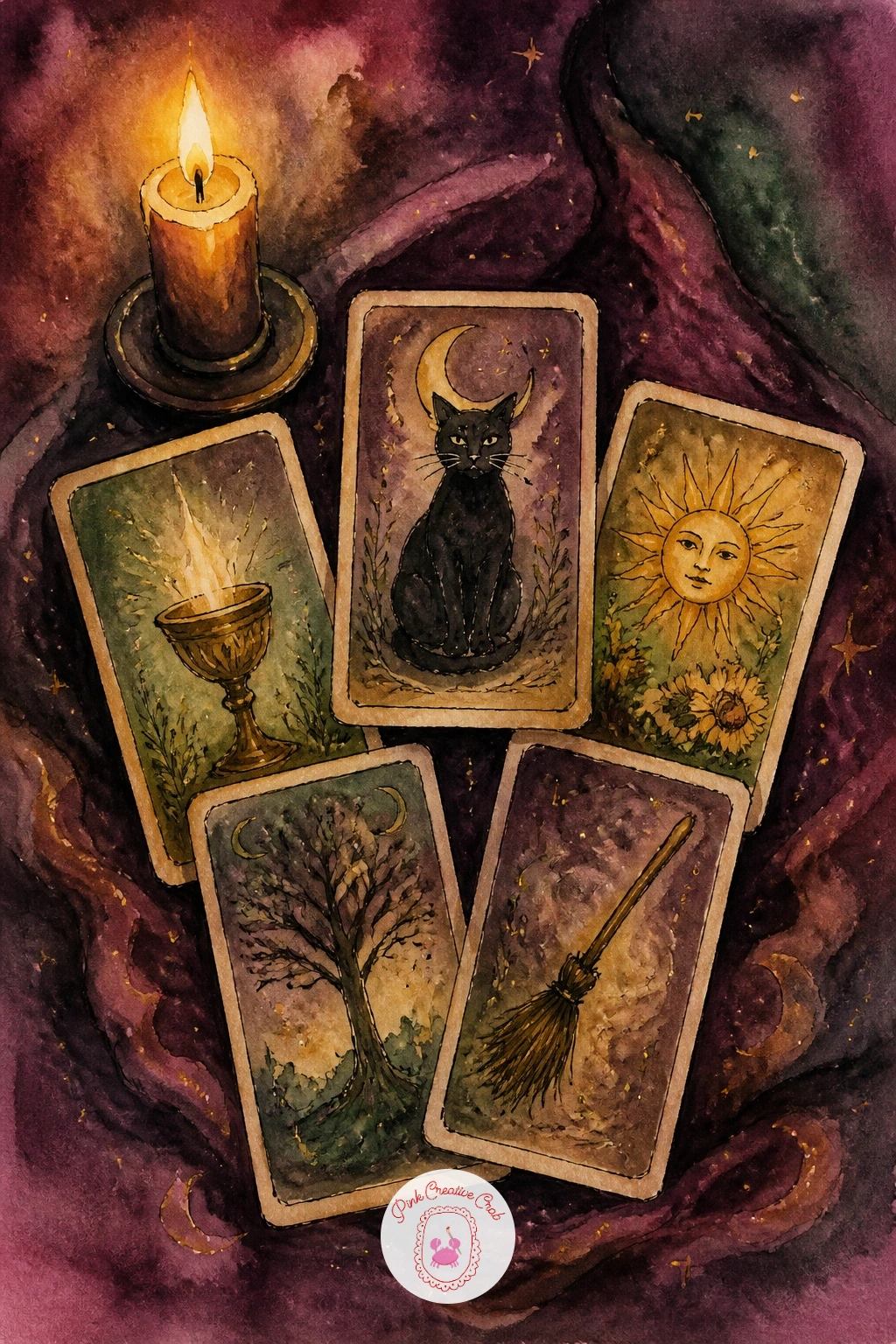 Tarot Cards Spread On A Velvet Cloth — Bring the page back down to a tabletop with tarot cards spread on a velvet cloth, a nice change of pace after a sky full