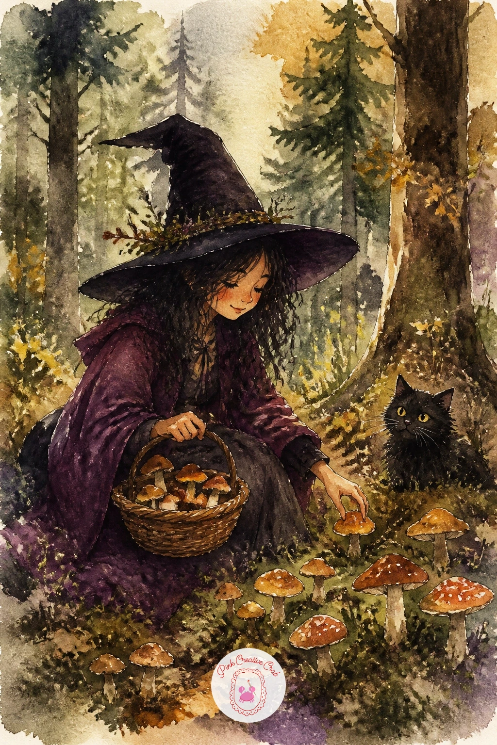Witch Picking Mushrooms In The Forest — Head into the woods for a witch picking mushrooms in the forest, which brings some natural texture into the list after