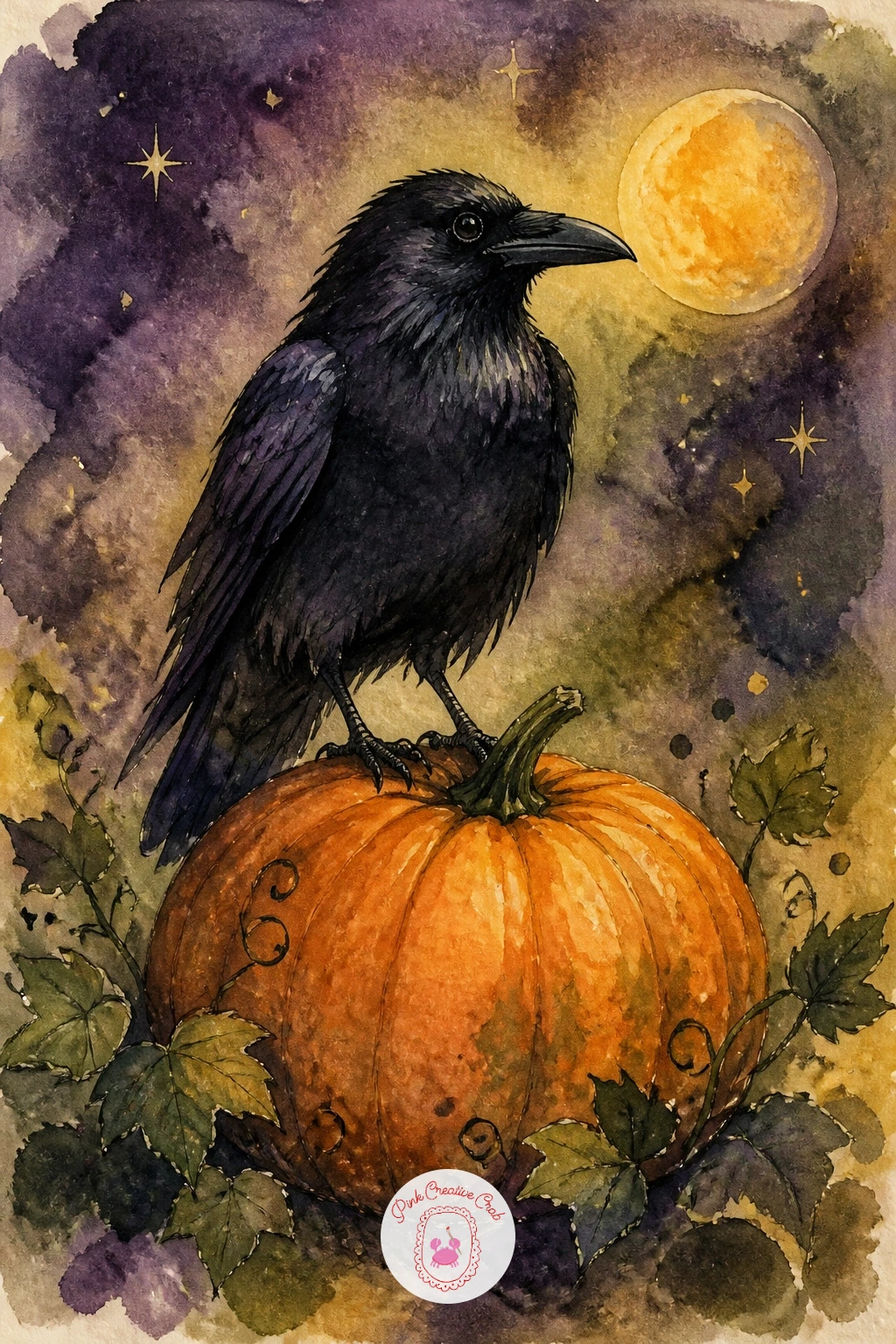 Raven On A Pumpkin — Bring in a little autumn with a raven on a pumpkin, a simpler subject after the busy kitchen and a good one for building confidence with