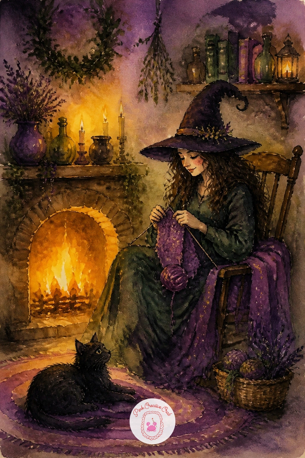 Witch Knitting By A Fire — Slow right down with a witch knitting by a fire, one of the cozier scenes on this list and a nice one for a quiet evening. Witchy