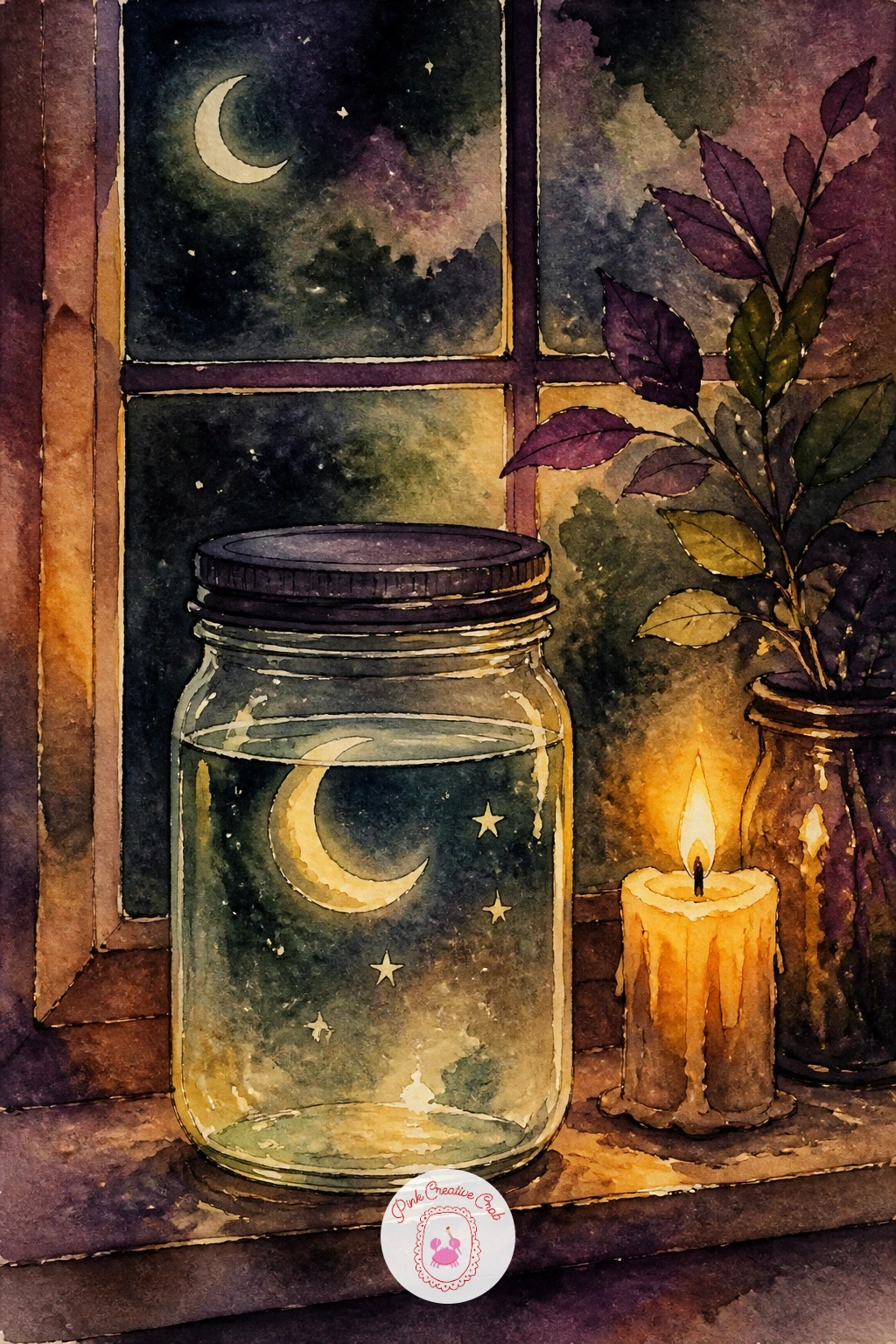 Jar Of Moon Water On A Windowsill — Keep the night sky going with a jar of moon water on a windowsill, a small and satisfying subject that focuses on painting