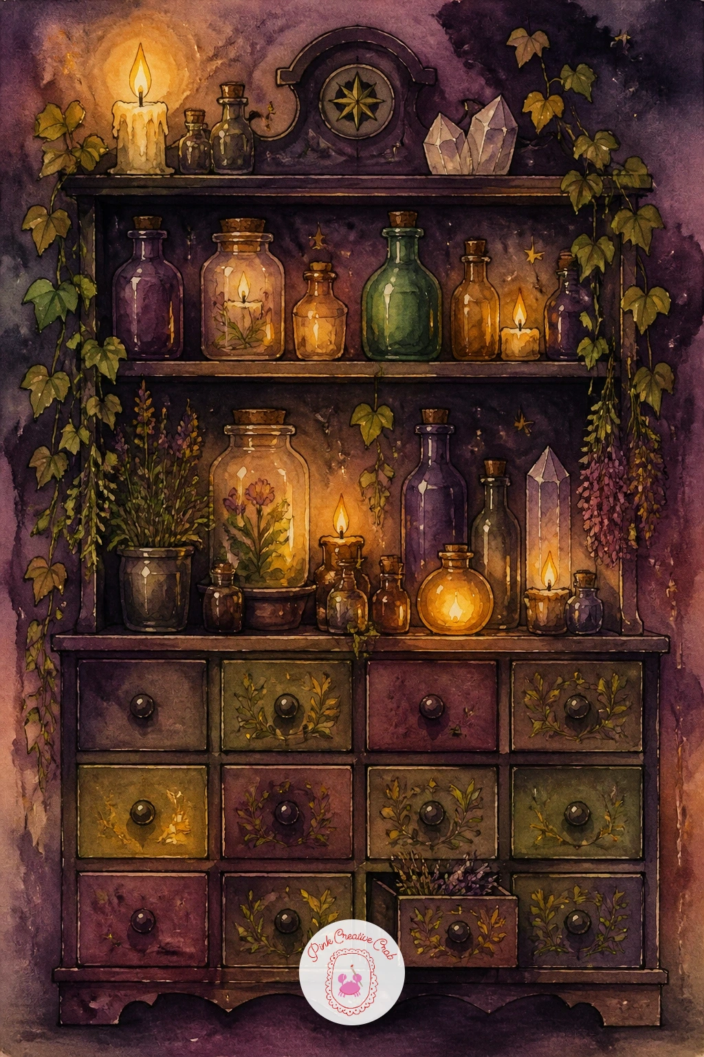 Apothecary Cabinet — Return indoors for an apothecary cabinet, a wall of tiny drawers and labeled jars that makes a satisfying, detailed piece once you are