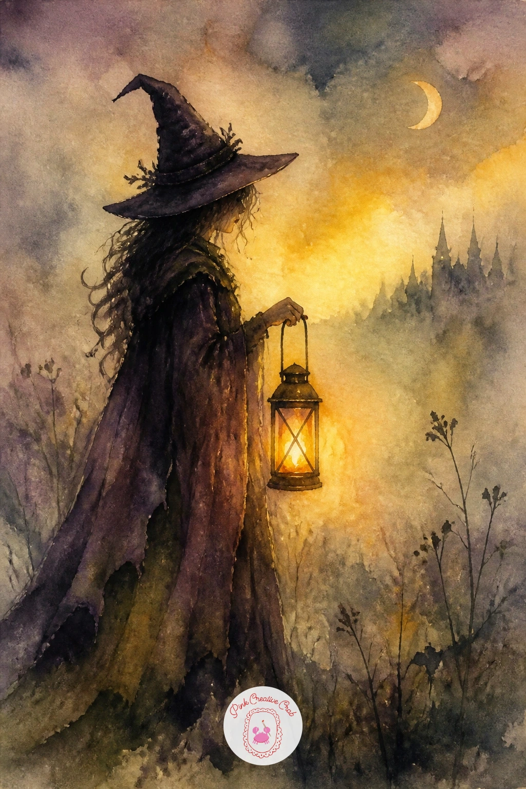 Witch With A Lantern In Fog — Shift into something moodier with a witch with a lantern in fog, a scene built almost entirely from soft, blended edges rather