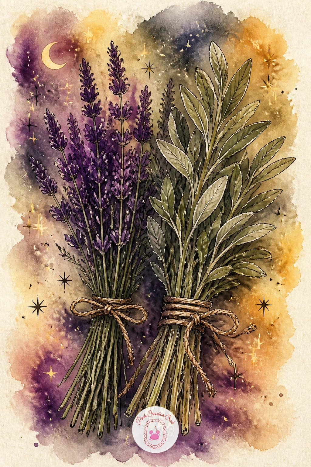 Dried Lavender And Sage Bundles — Take a breather with dried lavender and sage bundles, a simple still life that is mostly about texture rather than any figure