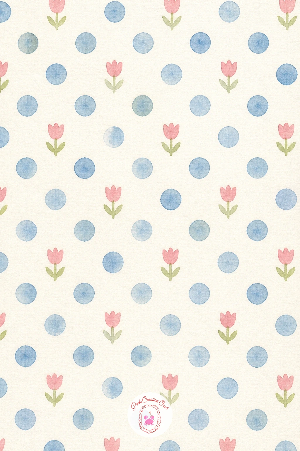 Polka Dot With Tiny Tulips — Why not let two simple shapes share one page: a polka dot with tiny tulips pairs an easy painted circle with a small flower for a