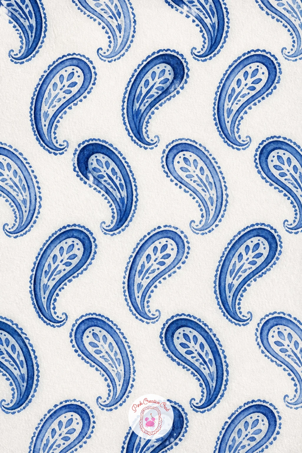 Paisley in Blue and White — Paisley looks complicated but it is really one curved teardrop shape, repeated and decorated, so a paisley in blue and white is a