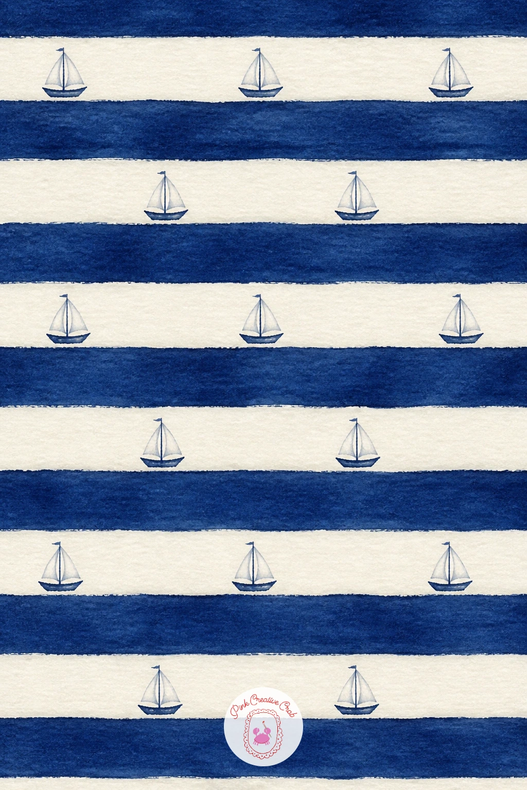 Sailboat Stripe Pattern — Head back to the coast for a sailboat stripe pattern, which layers a small boat motif over the ticking stripe technique from earlier