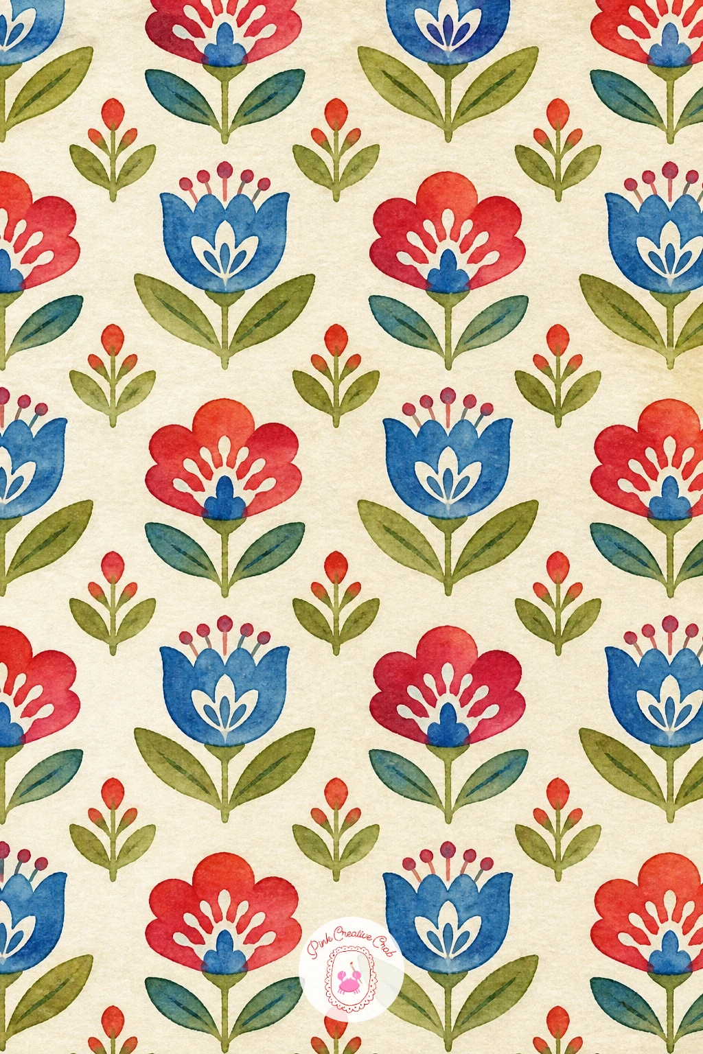 Folk Flower Pattern — Near the end of this set, a folk flower pattern borrows the bold, simplified shapes of traditional embroidery and folk art rather than a