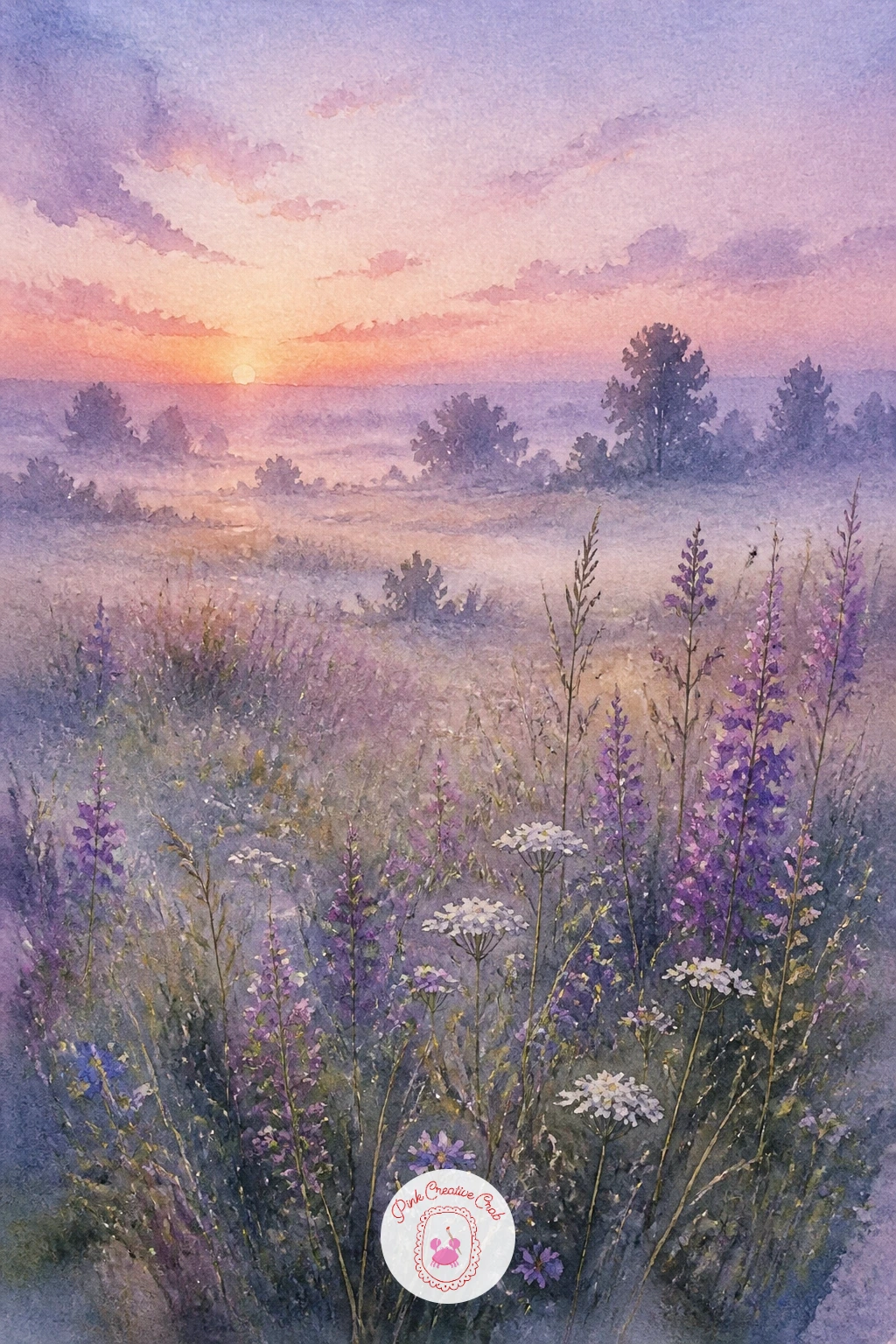 Meadow at Dawn With Mist — Low mist drifting across a meadow at first light is one of the most forgiving effects in watercolor, because the whole point is