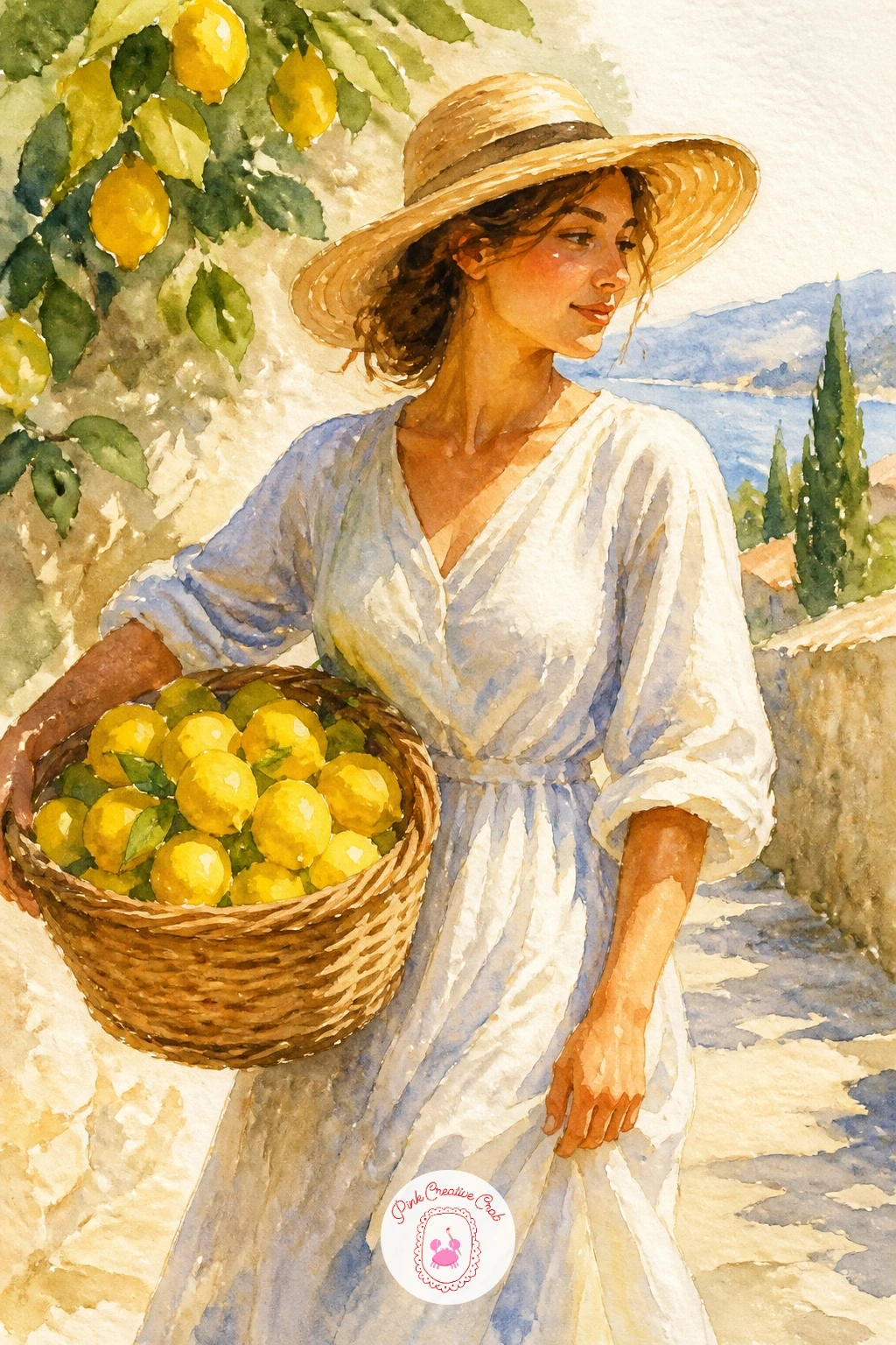 Woman Carrying a Basket of Lemons — Bring a figure into the scene with a woman carrying a basket of lemons, a lovely vignette for practicing simple proportion