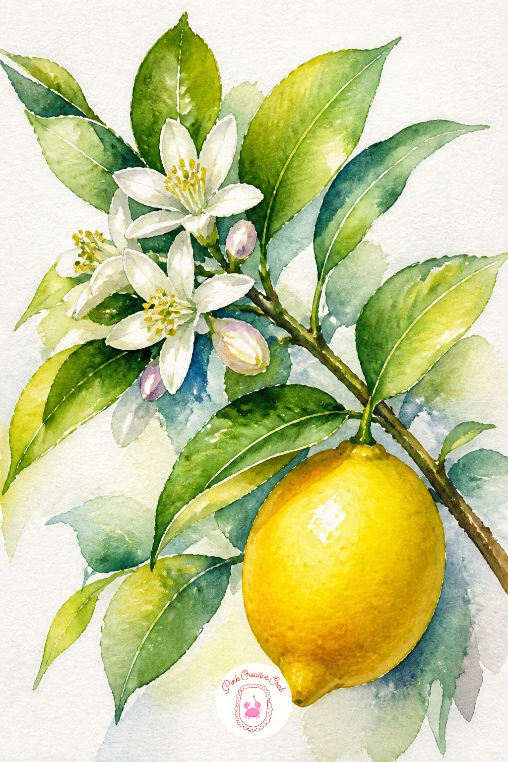 Lemon Branch With Blossoms — Step outdoors in spirit with a lemon branch with blossoms, where the eye naturally travels along the branch from one end to the