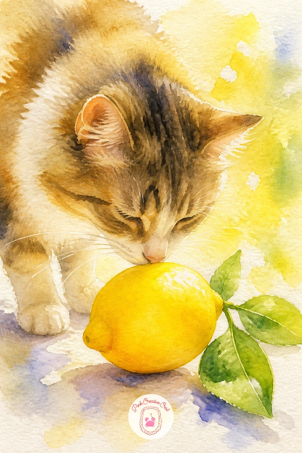 Cat Sniffing a Lemon — Add a little character with a cat sniffing a lemon, a playful vignette that pairs a soft furry subject against one bright fruit. Lemon