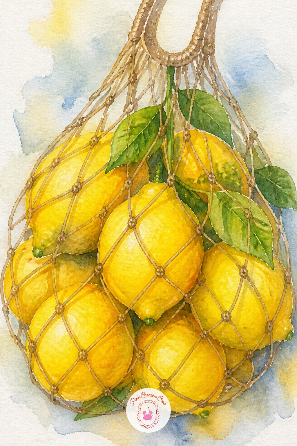 Lemons in a String Bag — Keep things simple again with lemons in a string bag, a nice subject for practicing a loose net pattern over rounded fruit. Lemon