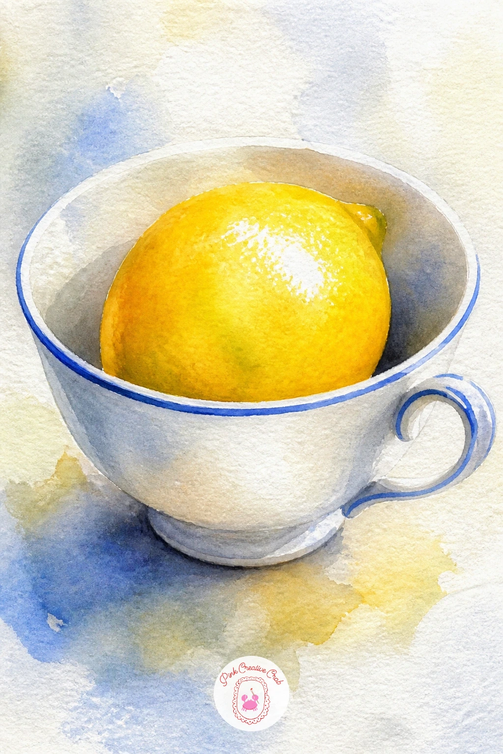 Lemon in a Teacup — Pair two cozy objects with a lemon in a teacup, a quiet little vignette perfect for a short painting session. Lemon watercolor