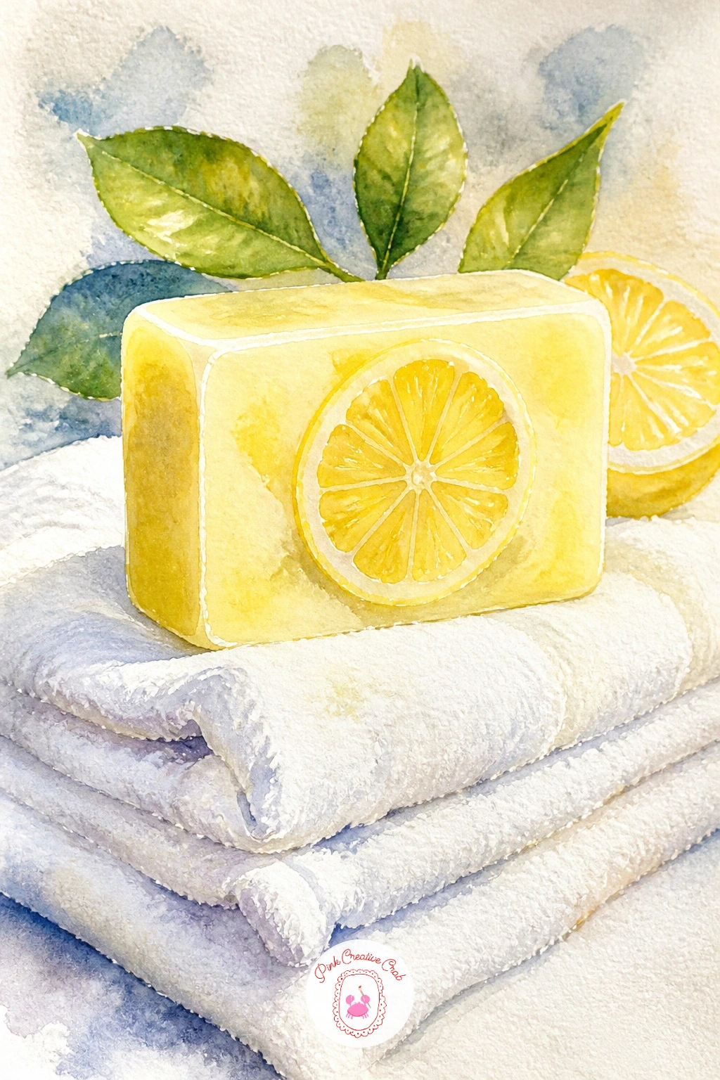 Lemon Soap and Towels — Settle into a calm bathroom vignette with lemon soap and towels, a simple still life built from soft fabric and one small solid bar.
