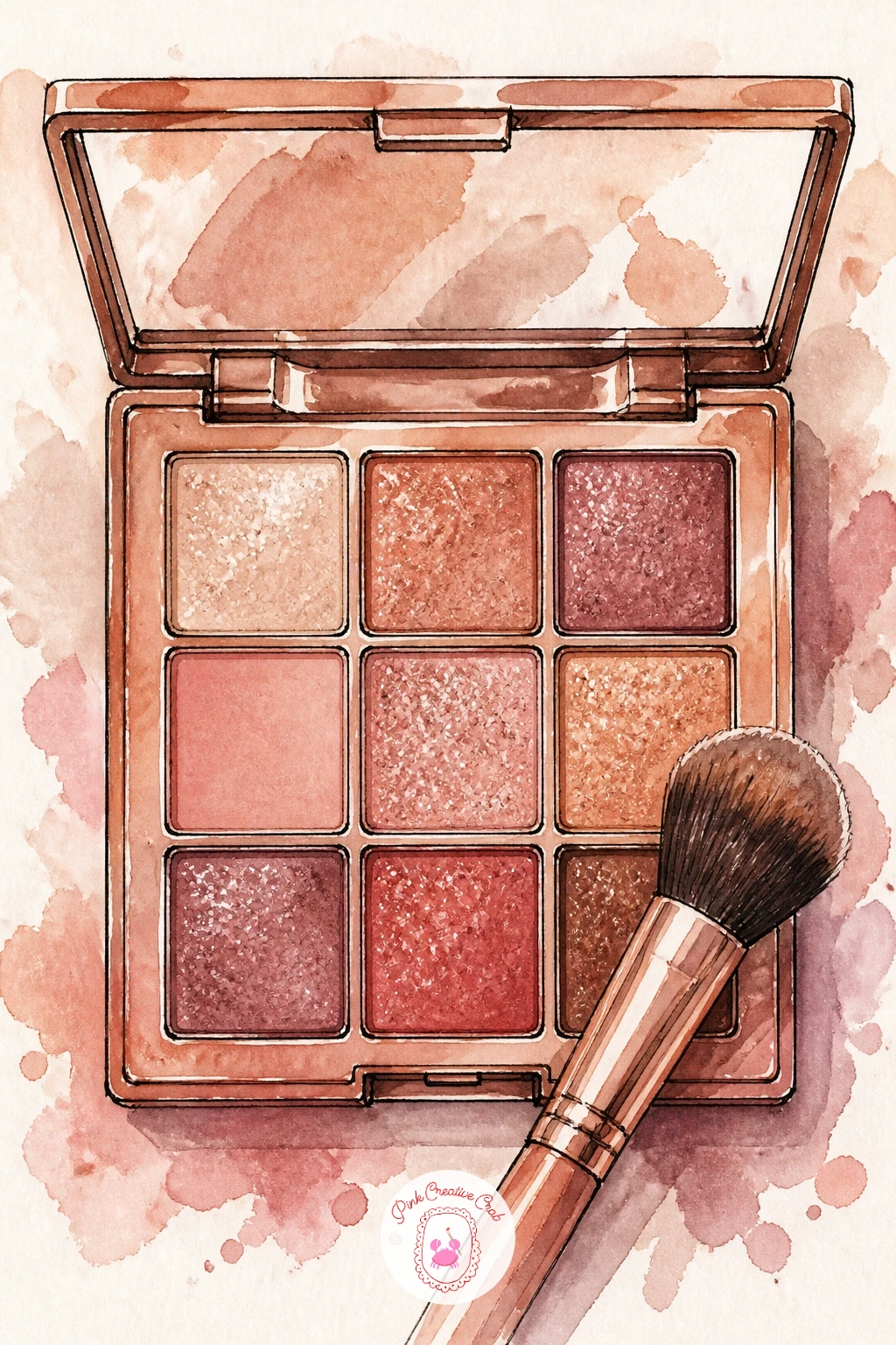 Eyeshadow Palette With Fluffy Brush — An eyeshadow palette lets you practice painting several small warm colours side by side without worrying about one big