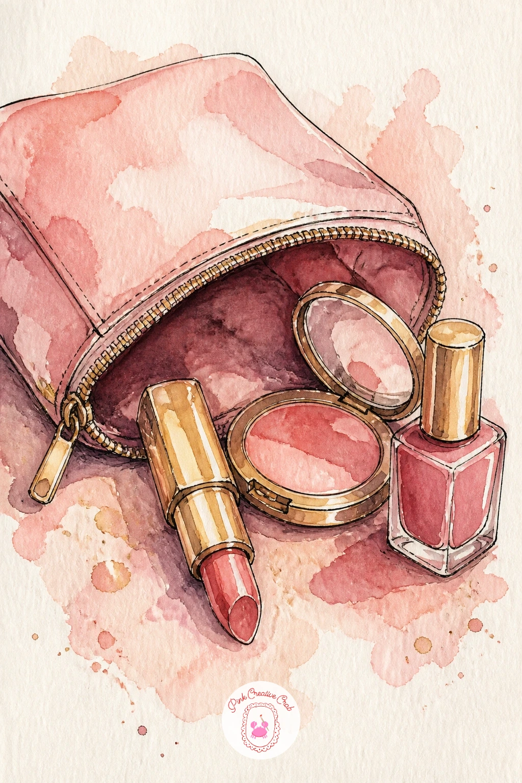 Makeup Bag Spilling Onto Vanity — A spilling makeup bag is really several of the earlier objects arranged together, which makes it a good test of everything