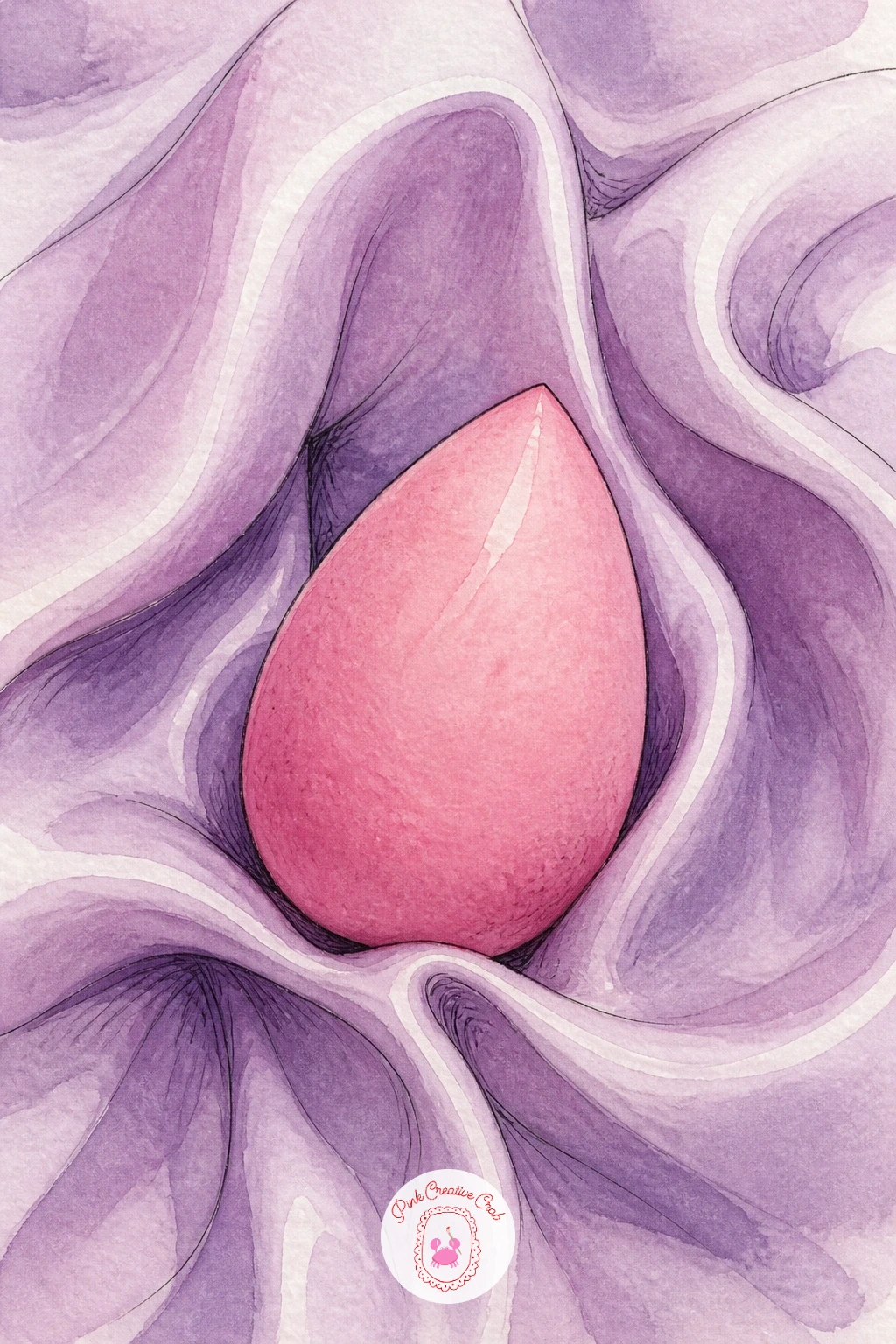 Beauty Blender on Silk Scarf — A beauty blender draped over a puddle of silk scarf is a nice break from hard objects into pure soft shapes and fabric folds.