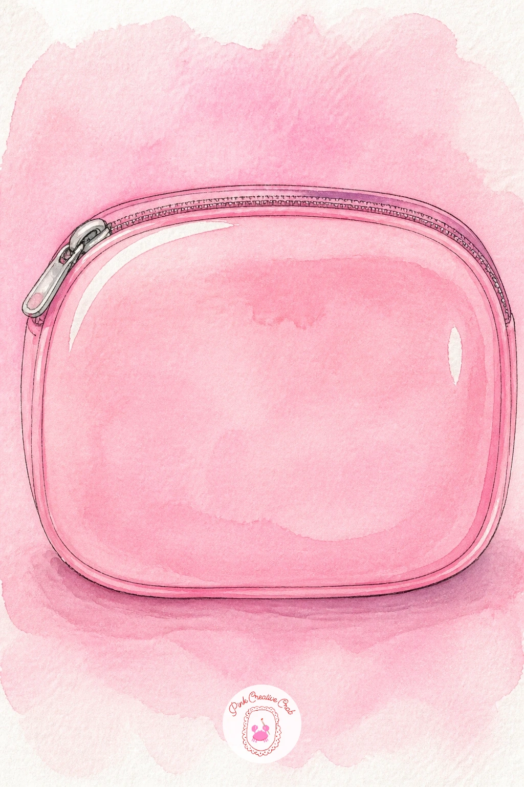 Glossier Pink Pouch — A Glossier-style pink pouch is a clean, minimal subject after the busier mirror and bedding scenes, good for practicing confident flat