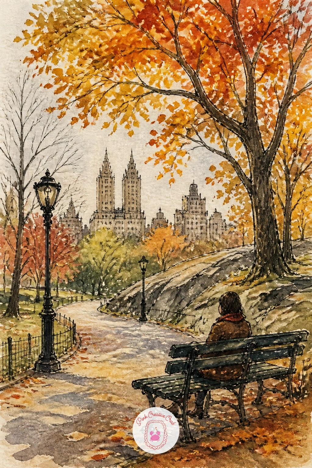 Central Park in Autumn With a Bench — After all that traffic, settle into Central Park in autumn with a single bench under a canopy of color. New york