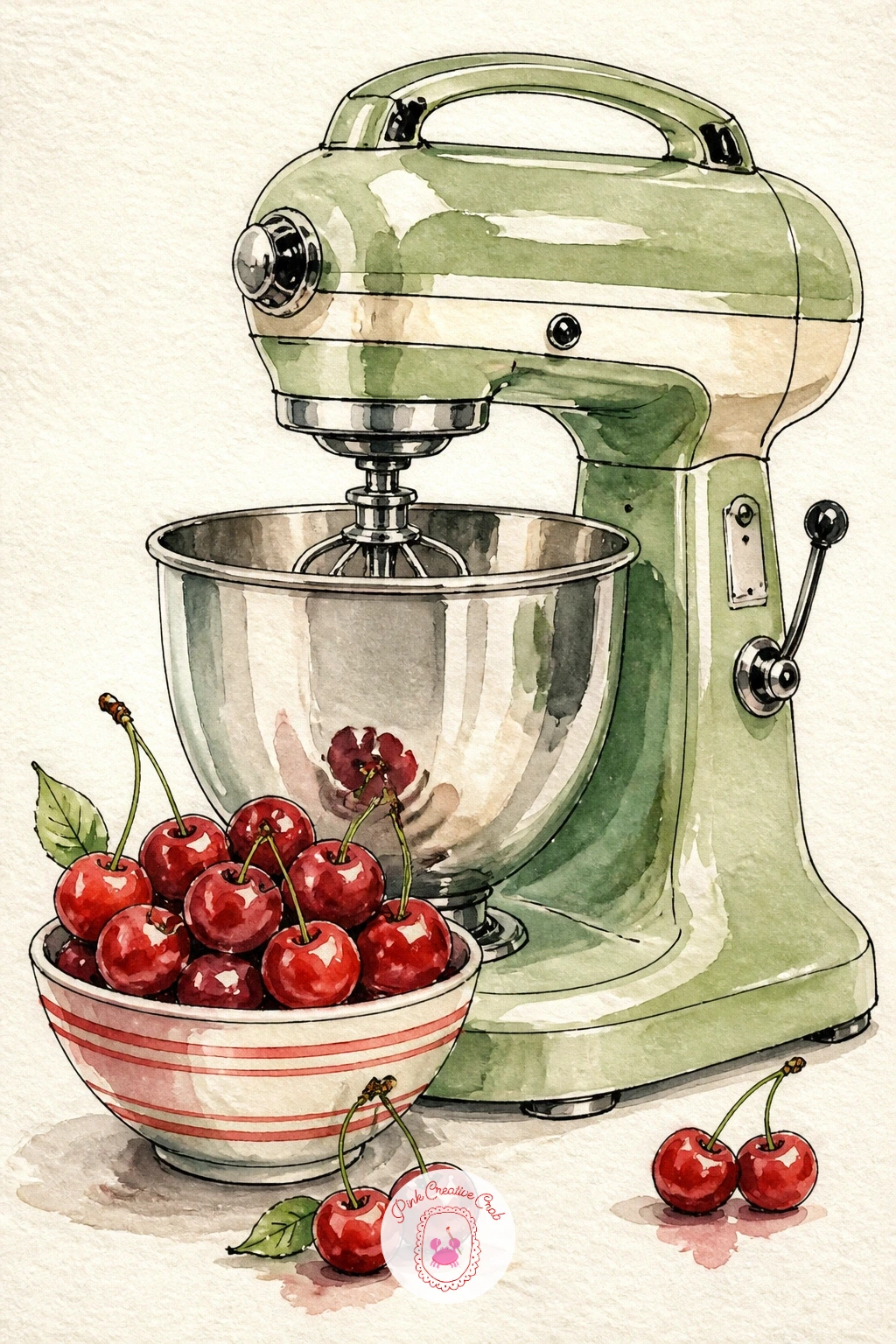 Vintage Stand Mixer With Cherries — Start with the stand mixer, since its rounded body is the most forgiving shape to get right on the first try. Kitchen