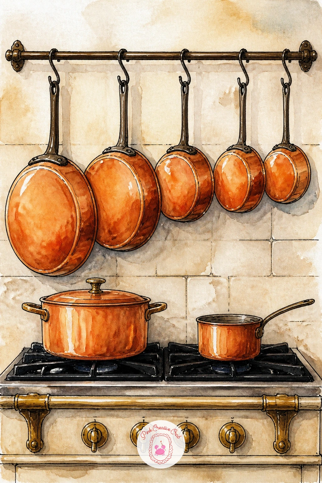 Copper Pots Hanging Above a Stove — Copper pots give you a chance to practice repeating a shape with small variations, so draw three or four pot silhouettes of