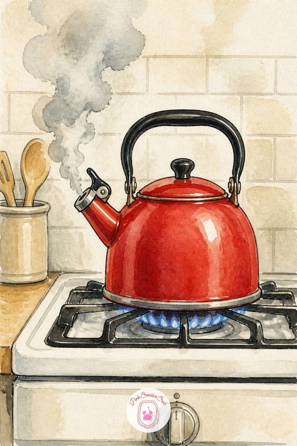 Kettle Steaming on a Gas Hob — The kettle scene leans on steam, so plan your light source first: if it comes from a window on the left, the steam should look