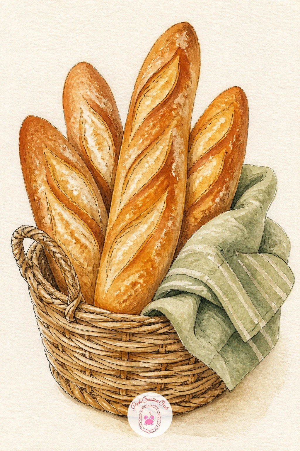 Bread Basket With Baguettes — Baguettes are forgiving because their imperfections are the whole point, so do not aim for straight lines here. Kitchen