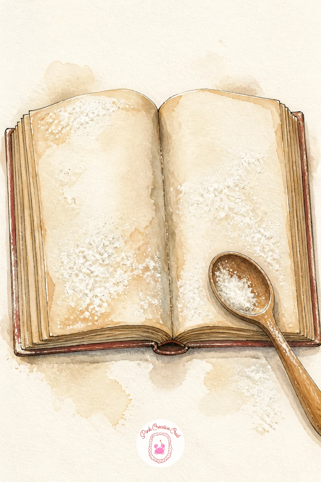 Open Cookbook With Flour — An open cookbook is mostly about perspective, since the two pages need to appear to fold away from the viewer rather than lying