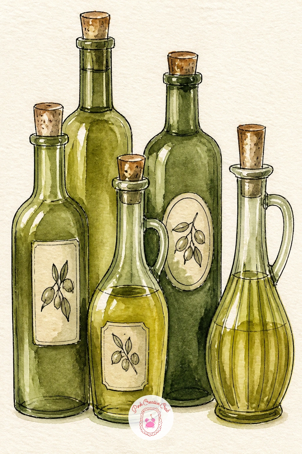 Olive Oil Bottles on a Counter — Glass bottles are a great quick study in highlights, so look at how light actually passes through a bottle before you start