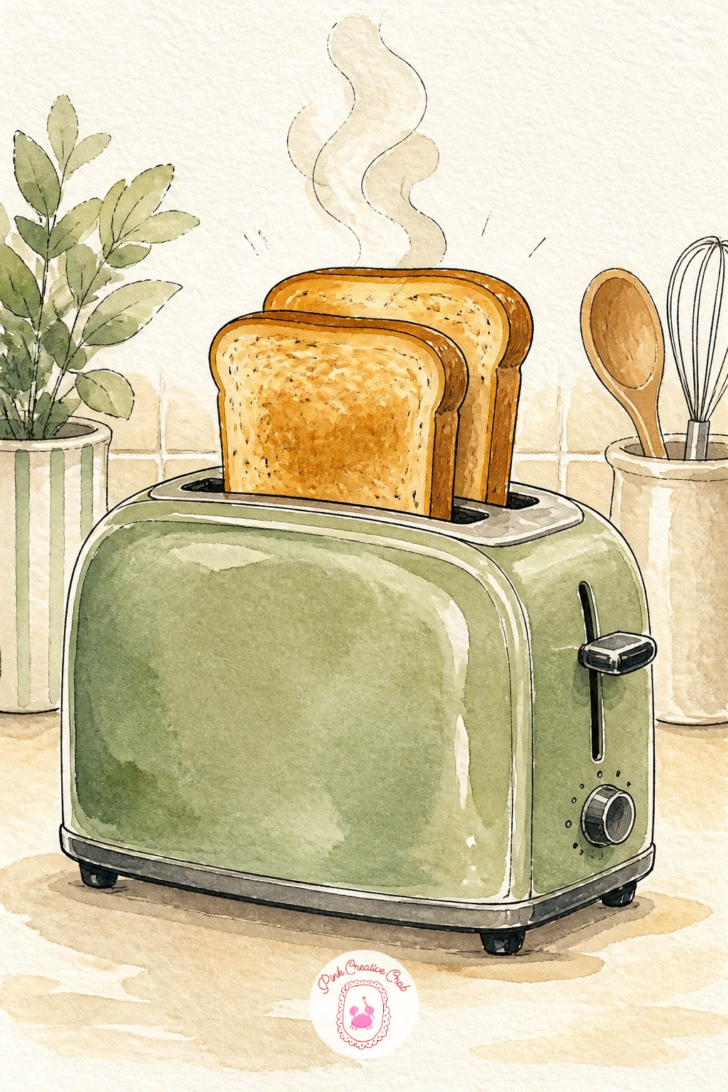 Toaster With Bread Popping — A toaster is a fun, slightly playful subject, and it works well as the ten-minute quick version in this list. Kitchen watercolor
