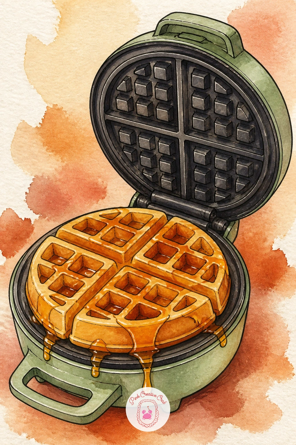 Waffle Iron With Waffles — The waffle grid pattern is the main challenge here, and the trick is working from large shapes down to small marks rather than the
