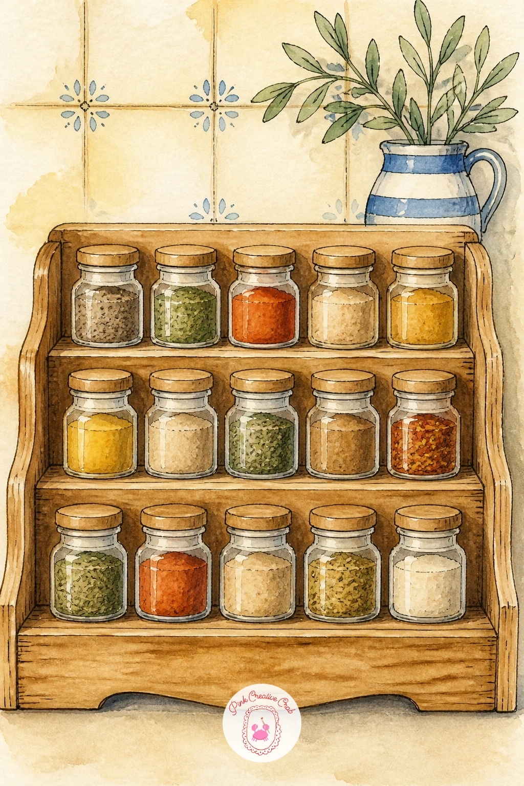 Spice Rack in Jars — This spice rack is the more detailed cousin of the earlier pantry shelf, so push a little further here with small color variety. Kitchen