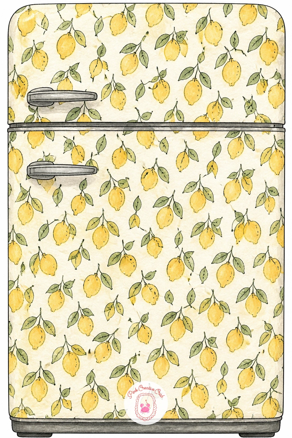 Fridge With a Lemon Pattern — Close the list out with a fridge styled almost like wallpaper, a simple large door covered edge to edge with a repeating lemon